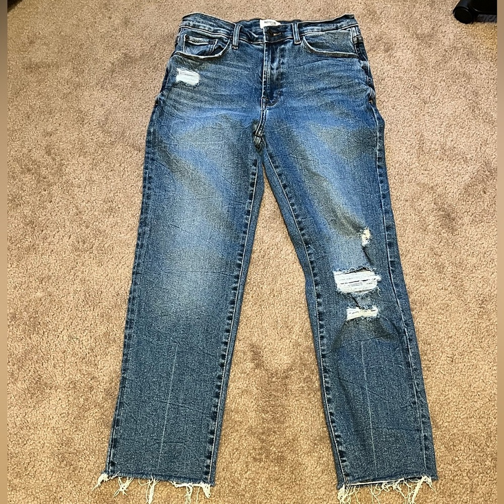 Kensie Blue Distressed Straight Leg Jeans